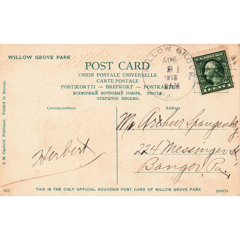 Willow Grove Park Pennsylvania PA Postcard 1913 Automobile Race Course Track - Picture 2 of 2